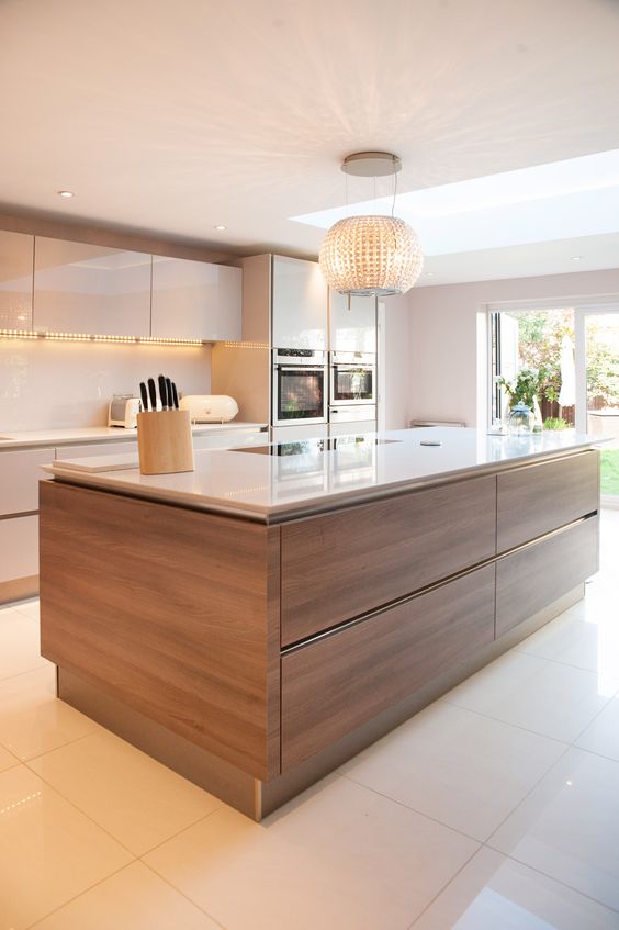 Wood Island Base With Sleek Metal Drawer Pulls