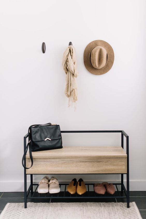 Two-Tiered Bench for Entryway Seating and Shoe Storage