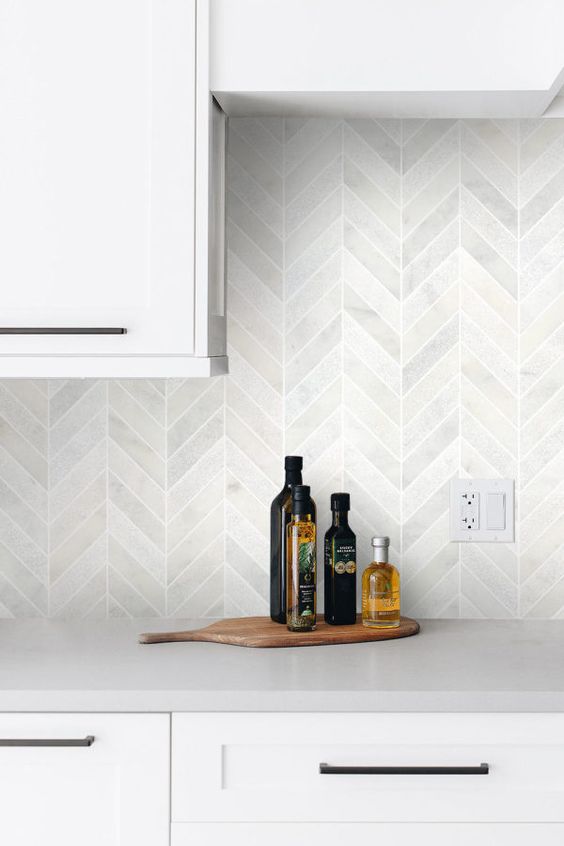 Herringbone Marble Backsplash for Subtle Texture