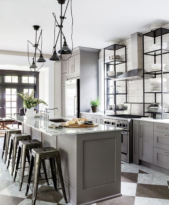 Industrial Stools Add Metallic Touch to Island