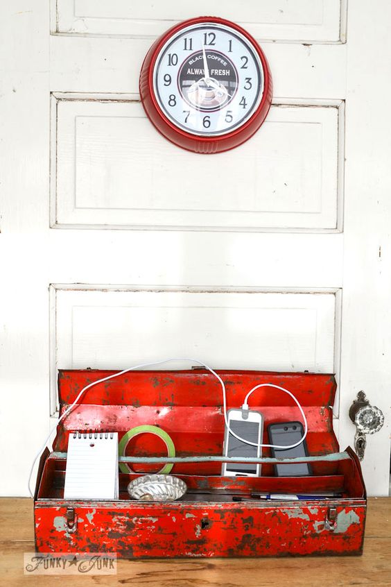 Repurposed Red Metal Toolbox for Charging