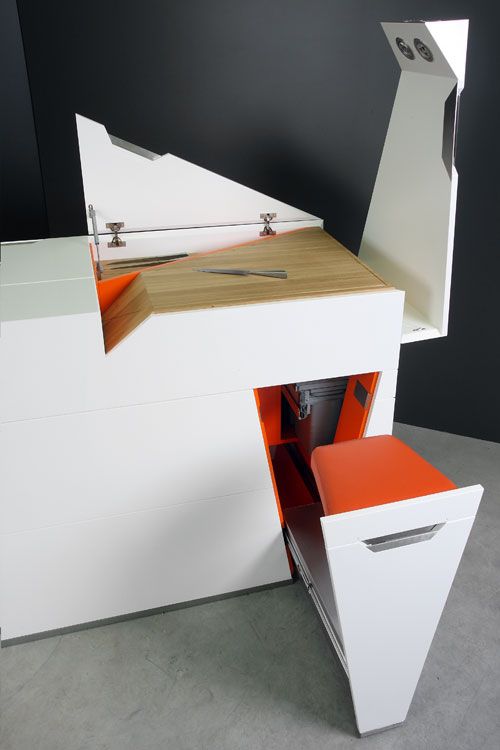 Save Space with a Compact White Desk and Integrated Stool