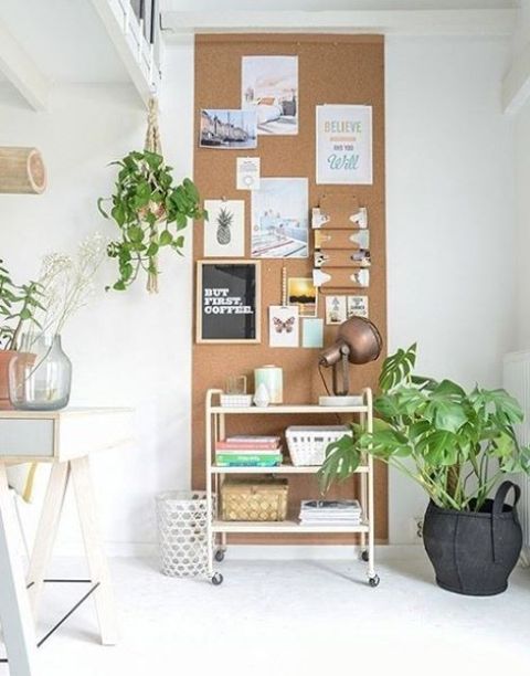 Cork Board With Attached Shelves for Small Office Supplies