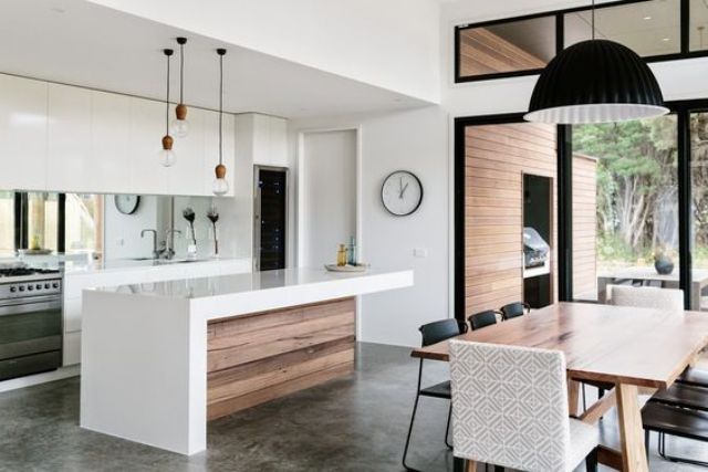 Slatted Wood Detail on Kitchen Island