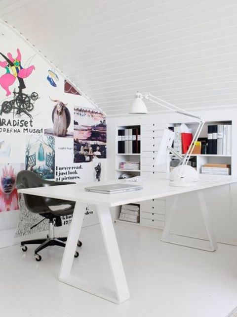 White Desk with Geometric Legs for a Modern Workspace