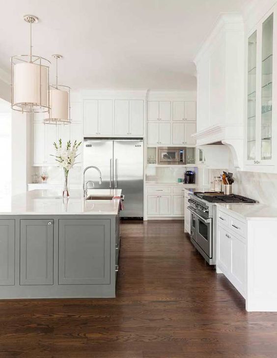 Ground Your Space with a Gray Island Base and Paneled Doors