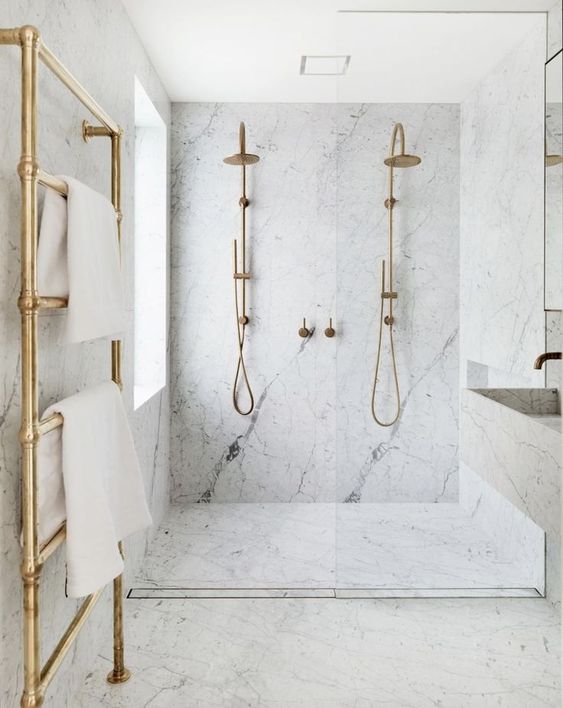 Brass Towel Warmer Adds Metallic Warmth to Shower