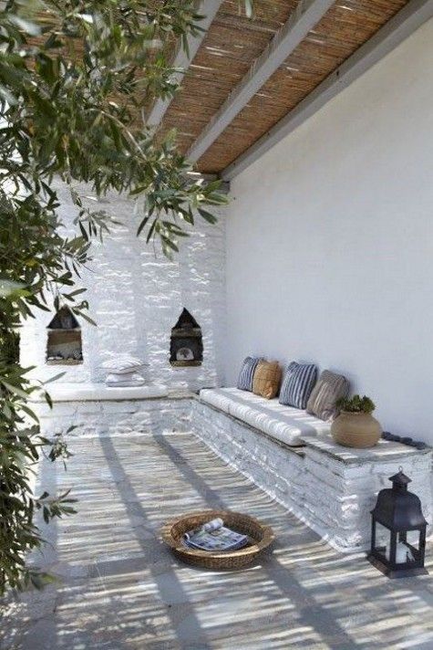 Built-in Bench With Cushions Creates Cozy Outdoor Seating