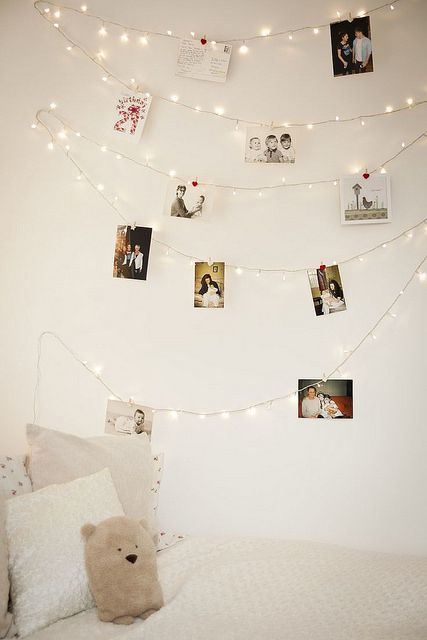 String Lights Display Cherished Memories Above the Bed