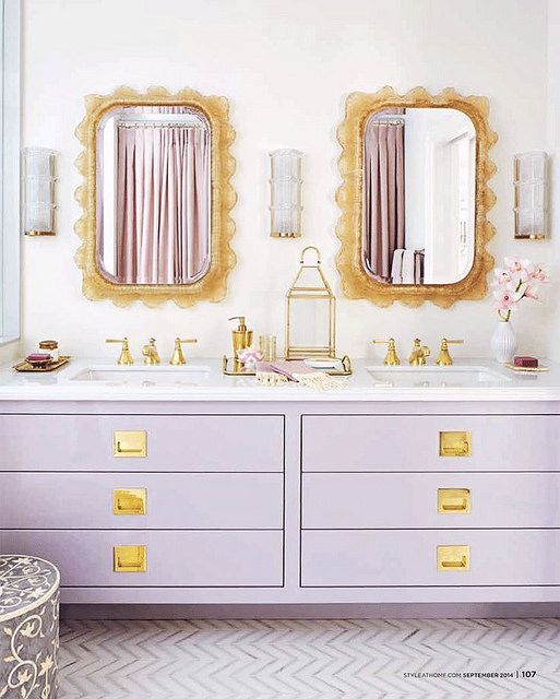 Ornate Gold Mirrors Frame Soft Pink Drapes
