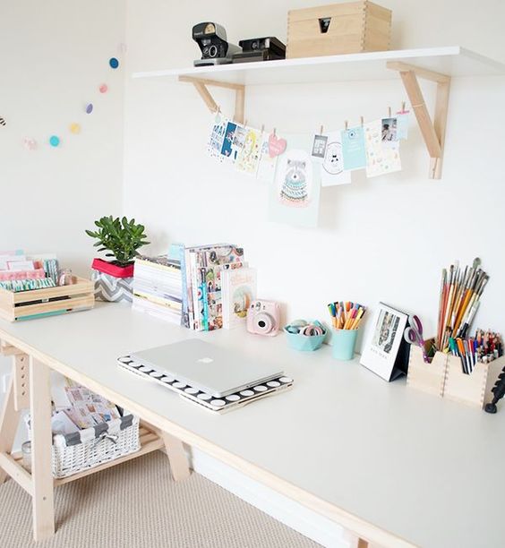 Wooden Crate Organizes Stationery and Craft Supplies