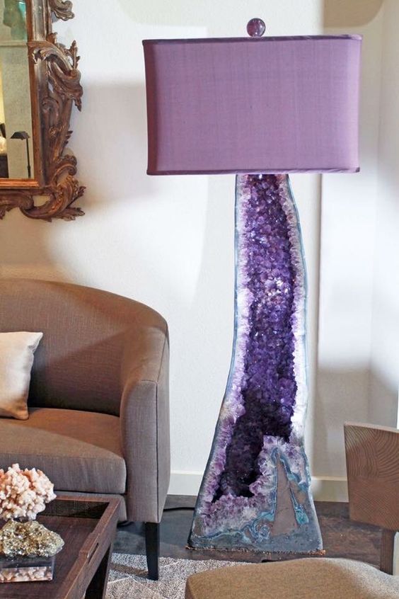 Floor Lamp Showcases Natural Amethyst Crystal Interior