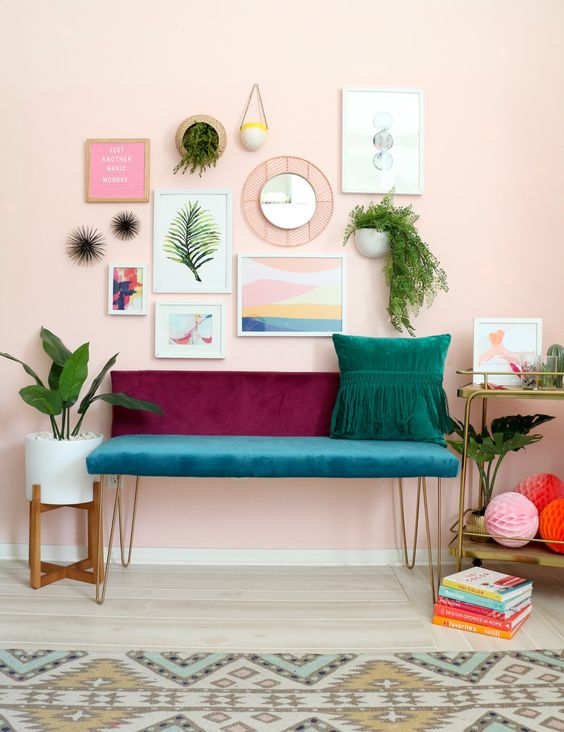 Gallery Wall with Hanging Plants for Vertical Entryway Interest