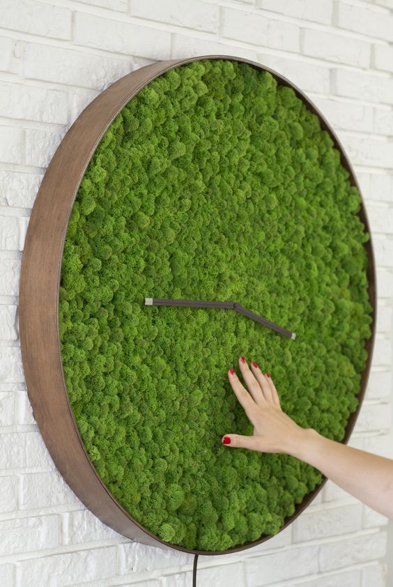 Moss Covered Clock Adds Organic Texture to Walls