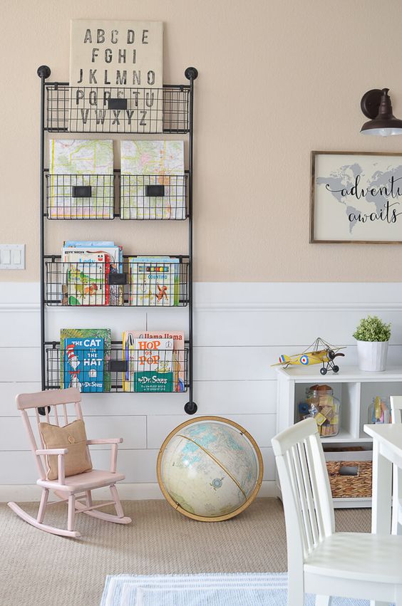 Black Wire Tiered Shelving For Books And Maps