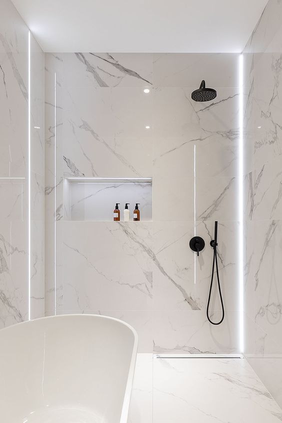 Recessed Shower Niche with Amber Bottles