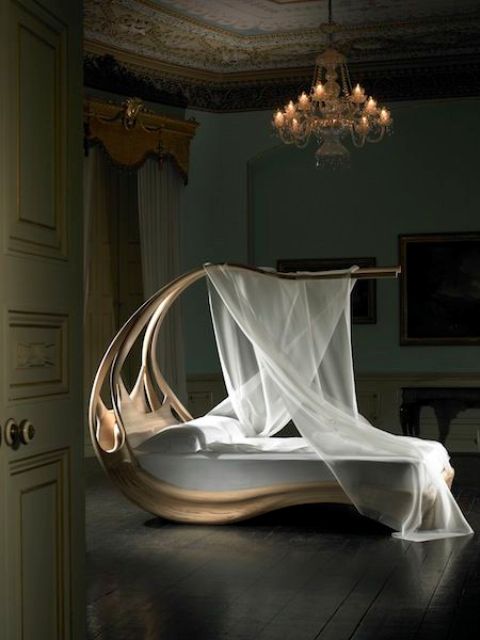 Drape a Canopy Over a Sculptural Bed Frame