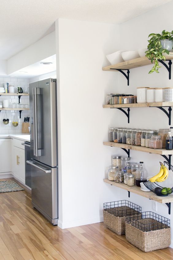Wooden Shelves With Lined-Up Jars for Pantry Staples