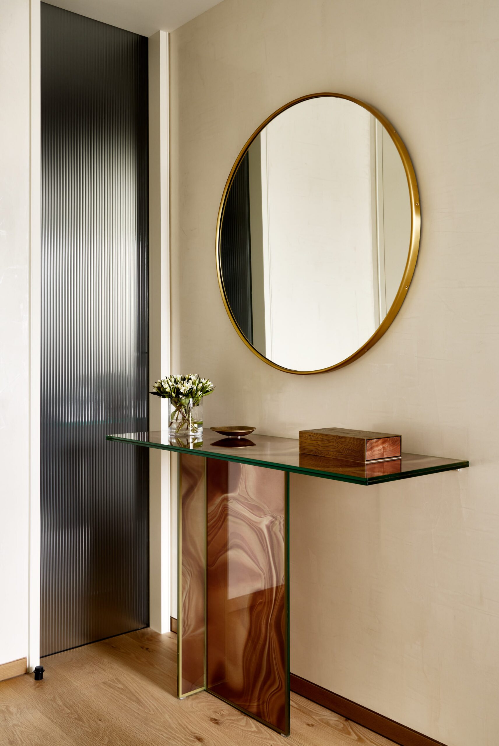 Glass Console with Marbled Inlay for Artistic Flair