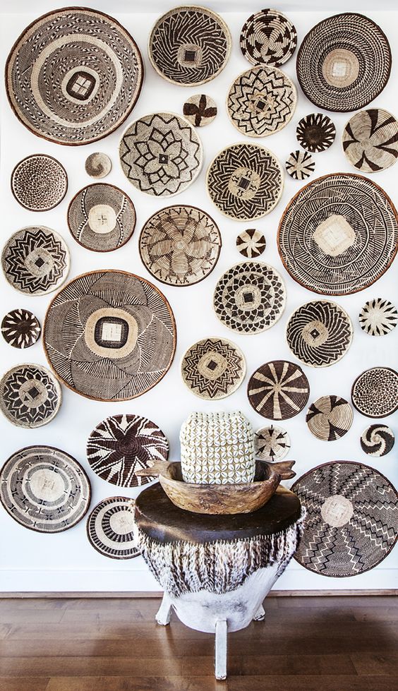 Grouped Woven Baskets Add Organic Pattern to Walls