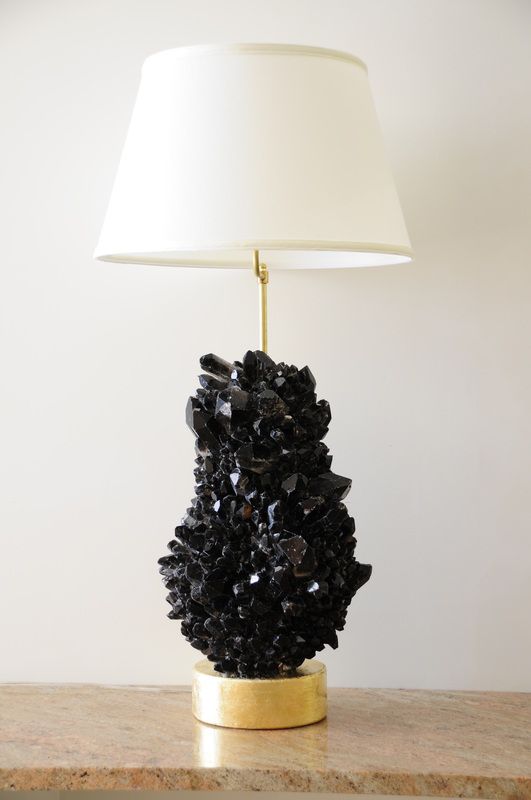 Black Crystal Cluster Lamp on Gold Base for Dramatic Texture