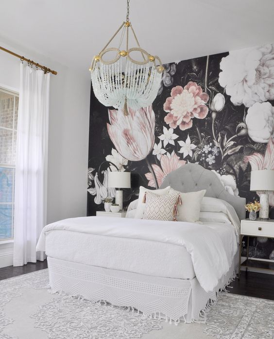 Large Floral Wallpaper Creates a Dramatic Garden Backdrop