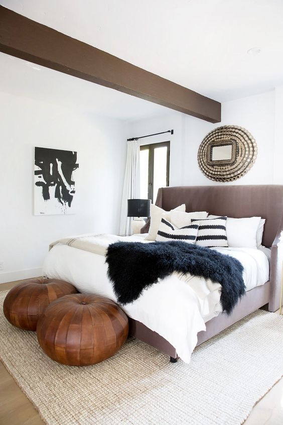 Round Leather Poufs Add Soft Seating and Texture