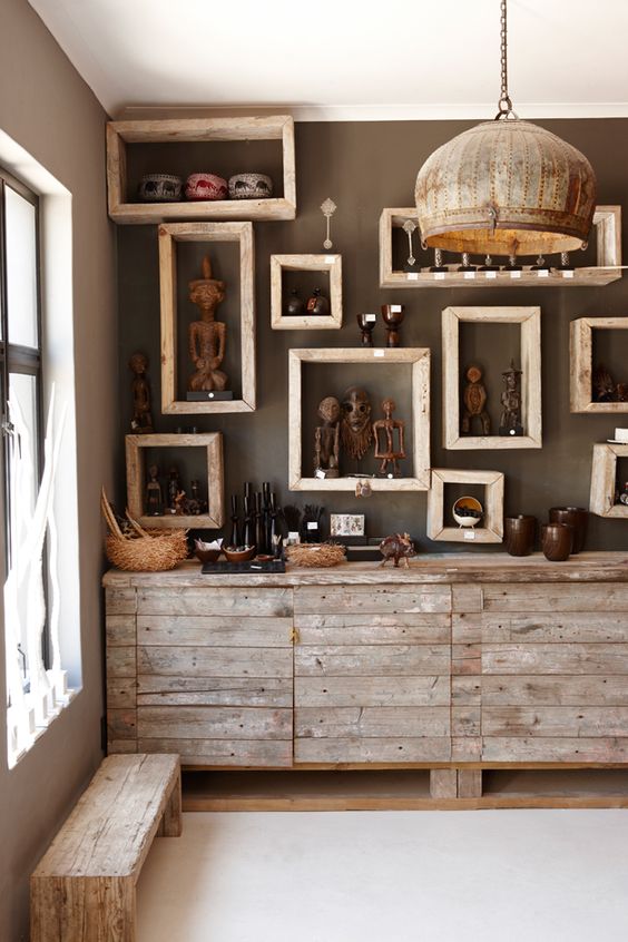 Wooden Shadow Boxes Display African Artifacts