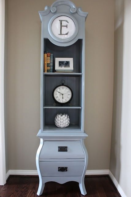 Pale Blue Grandfather Clock With Monogrammed Face