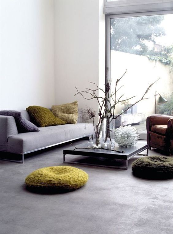 Round Knit Floor Poufs Add Softness to Concrete Spaces