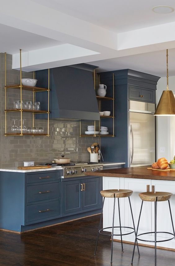 Incorporate Open Storage with Floating Brass Shelves