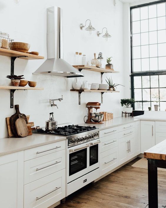 Open Wooden Shelves for Staggered Bowl Displays