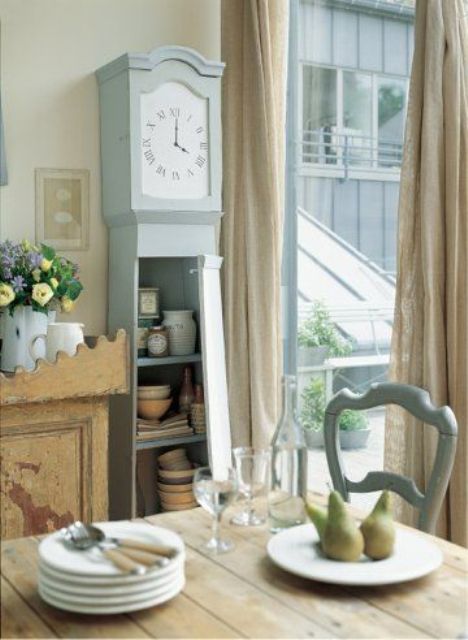 Pale Blue Grandfather Clock With Open Shelving