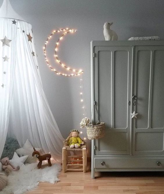 Crescent Moon String Lights Create a Whimsical Wall Accent