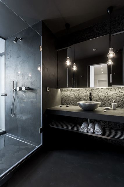 Pair a Stone Vessel Sink with a Textured Concrete Countertop