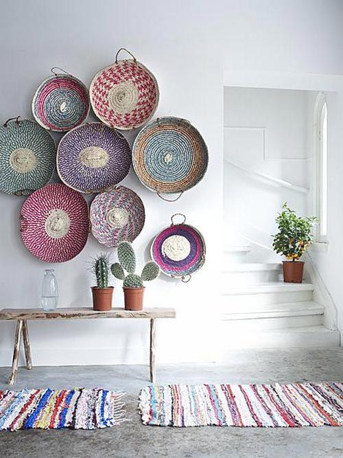 Grouped Woven Baskets Add Textured Wall Art