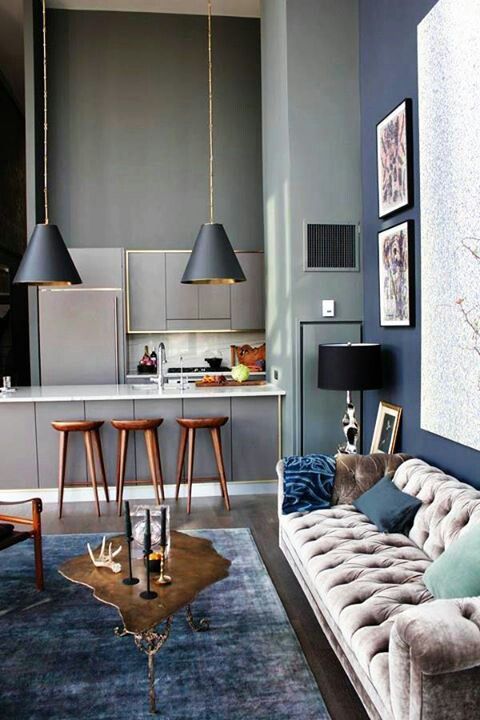 Tall Black Pendant Lights with Gold Interiors