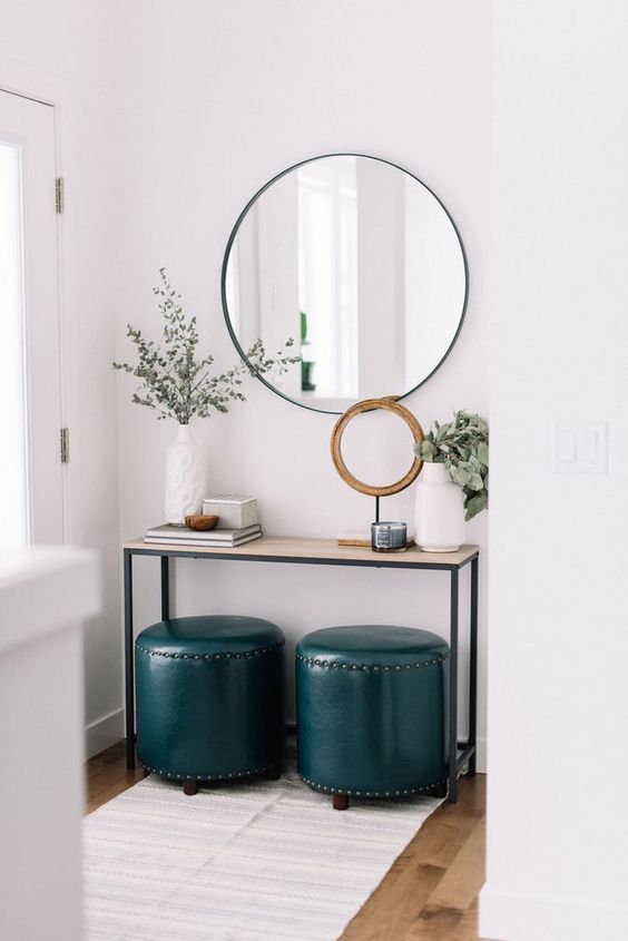 Deep Teal Ottomans Add Comfortable Seating and Color
