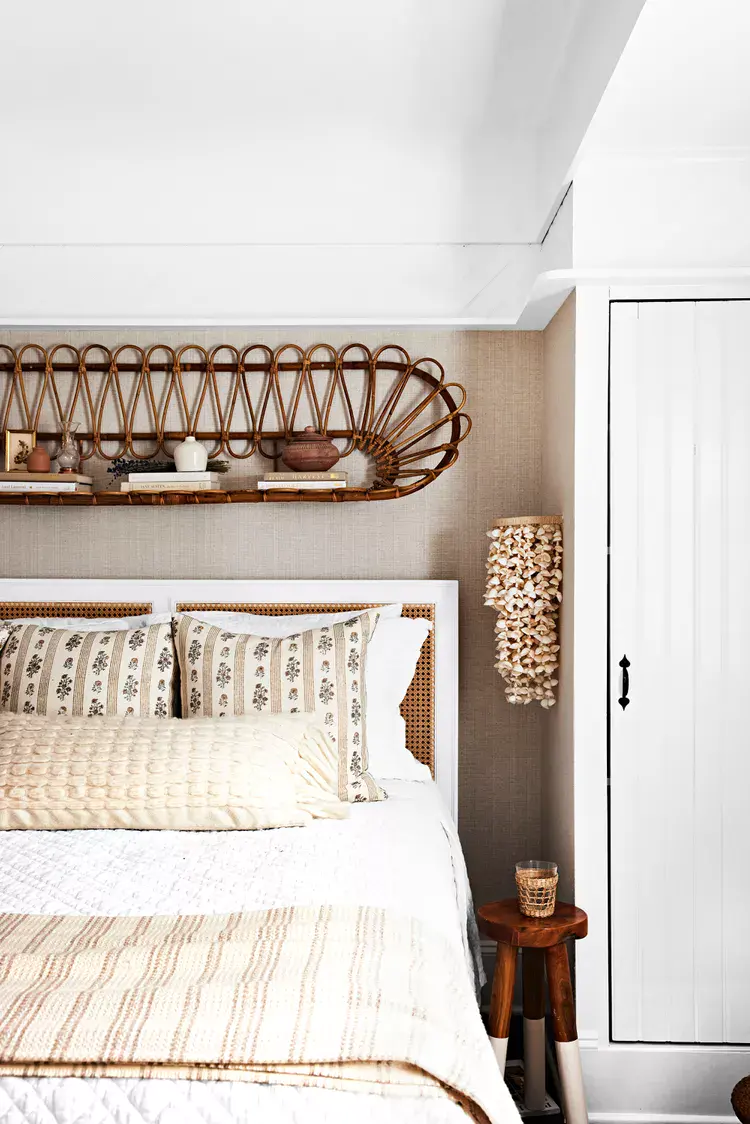 Rattan Shelf with Fan Detail for Displaying Decor