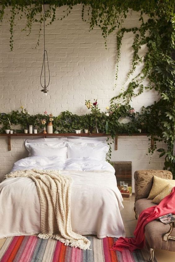 Cascading Greenery Creates a Living Headboard
