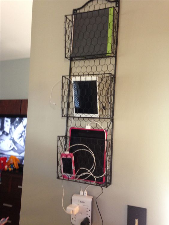 Wire Mesh Wall Organizer for Charging Devices
