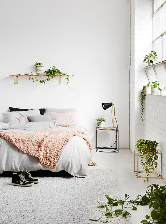Floating Wood Shelf For Cascading Greenery