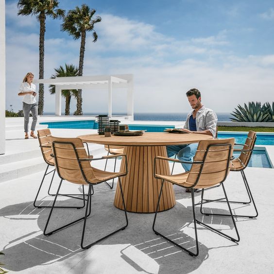 Wooden Slat Chairs With Black Metal Frames