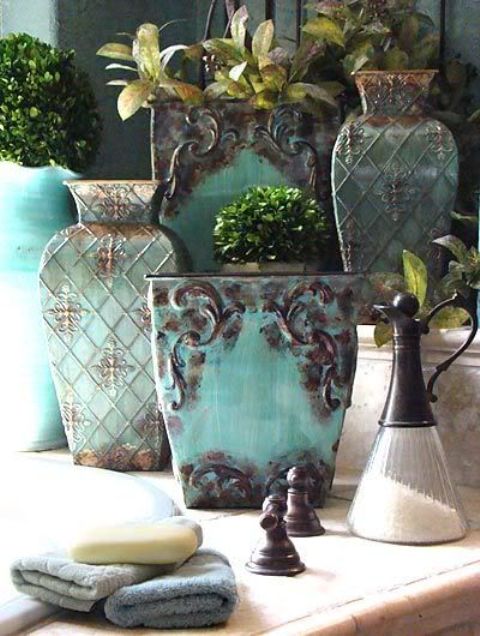 Distressed Metal Planters Add Ornate Texture To Countertops