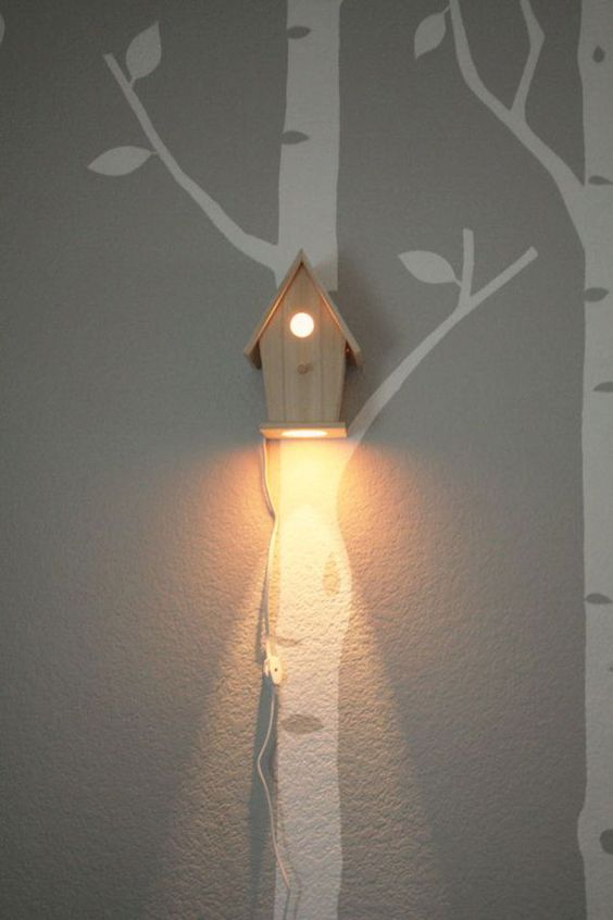 Wooden Birdhouse Light with Woodland Mural