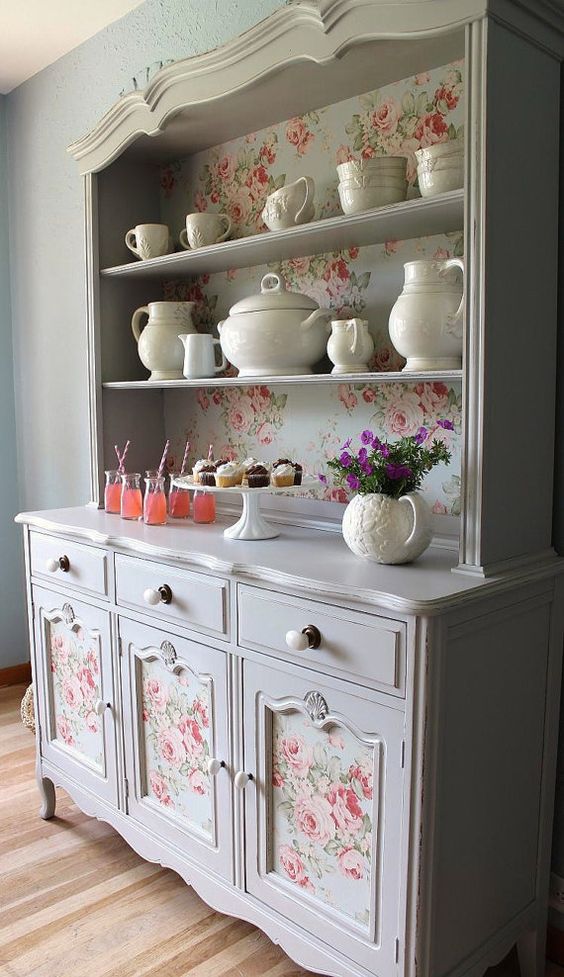 Floral Wallpaper Panels Add a Romantic Touch to Cabinet Doors