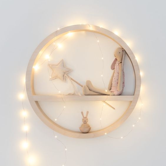 Round Shelf With Twinkling Lights Adds Whimsy