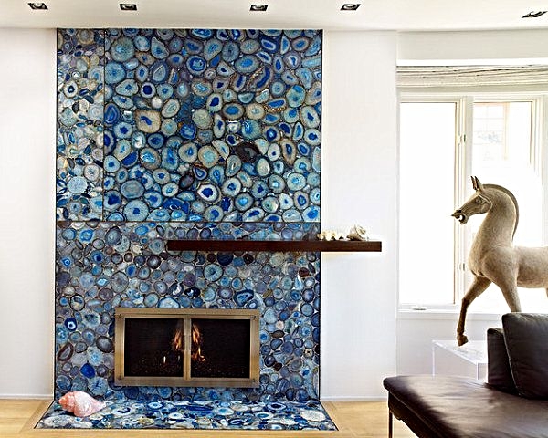 Blue Agate Fireplace Surround Creates a Stunning Focal Point