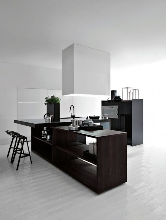 Dark Wood Island with Open Shelving for Easy Access