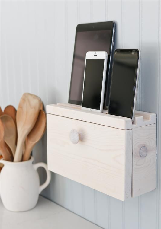 Wall-Mounted Wooden Station with Hidden Drawer